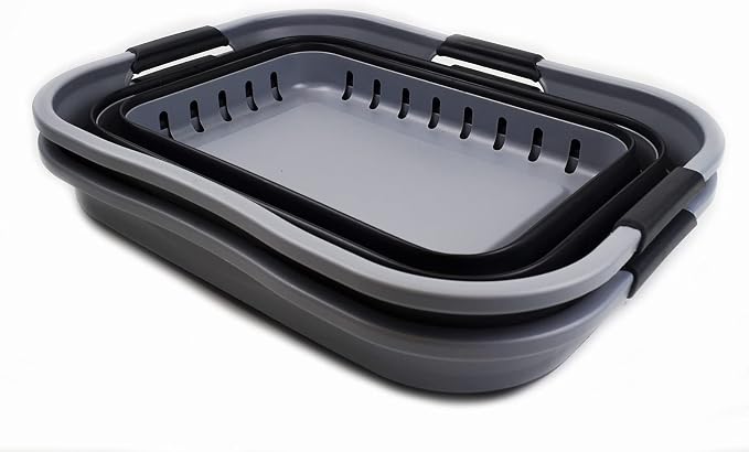 SAMMART Set of 2-30L (8 gallon) Collapsible Plastic Laundry Basket - Foldable Pop Up Storage Container/Organizer - Space Saving Hamper/Basket (2, Grey/Black) - Image 2