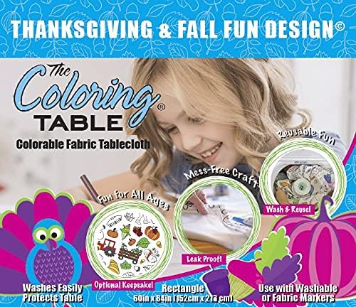 Thanksgiving and Fall Fun Design – Rectangle Tablecloth 60”X84”– Interactive Coloring Tablecloth for Kids - Poly/Cotton Fabric - Washable and Reusable – DIY Activity for Children and Adults - Image 2