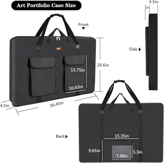 TreochtFUN Art Portfolio Case 24 X 36, Portfolio Bag Soft Water Resistant | Large Art Carrying Case with Tote & Strap,A1 Folder for Artwork Storage for Large Poster Board Drawing Supplies (black) - Image 2