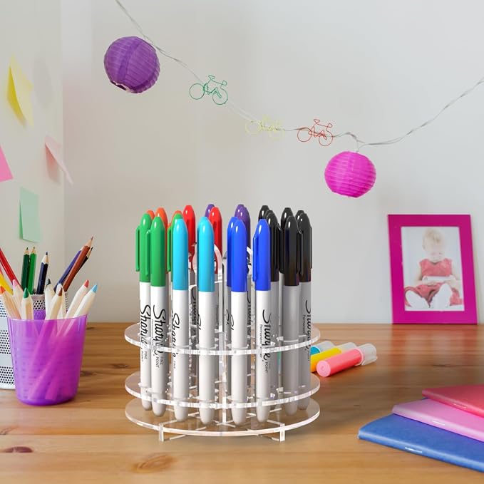 Marketing Holders Pen Marker Paint Brushes Makeup Organizer Holder Desktop Counter Lip Eye Liner Tabletop Holder Display Office Home Storage (2, 24 Slot Clear) - Image 7