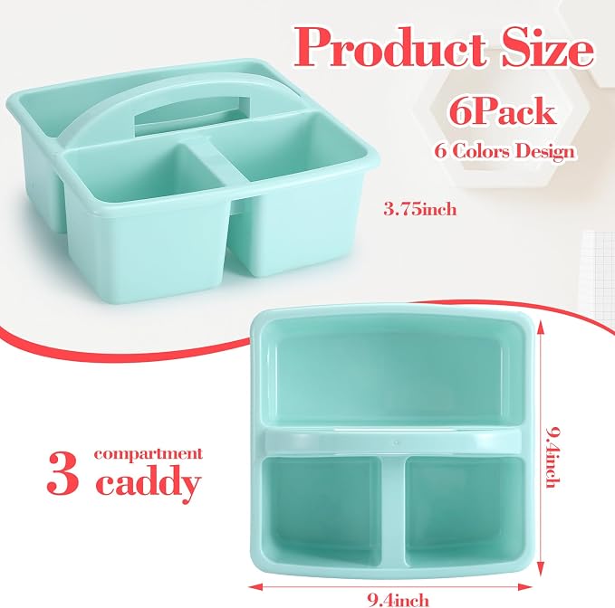 Lineshading 6 Pack 3 Compartment Classroom Caddy with Handle Boho Multipurpose Portable Plastic Classroom Storage Organizer Caddies for Table Desk Office School Supply - Image 2
