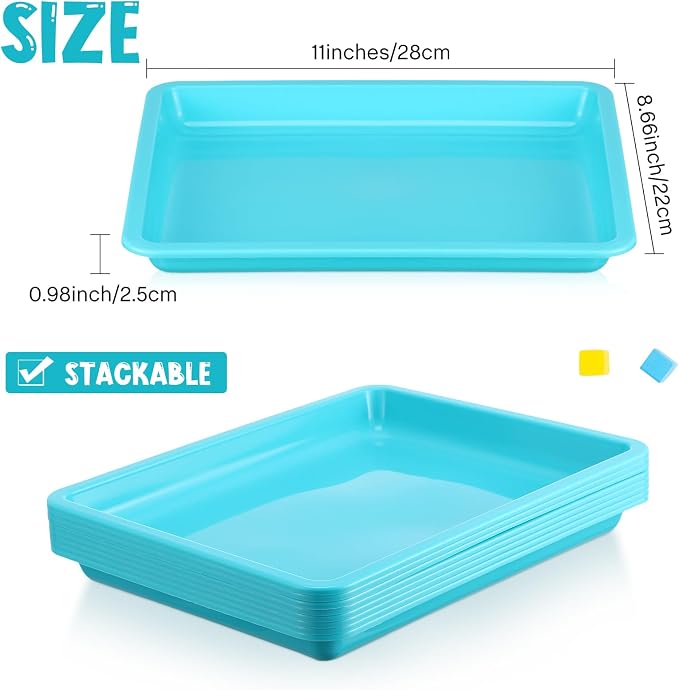 Maitys 24 Pcs Plastic Art Tray 11x8.7x1 Inch Activity Craft Tray,Light Blue | Classroom Serving Trays, Stackable Storage, Sand Trays for School Painting Beads Crafts DIY Projects - Image 3