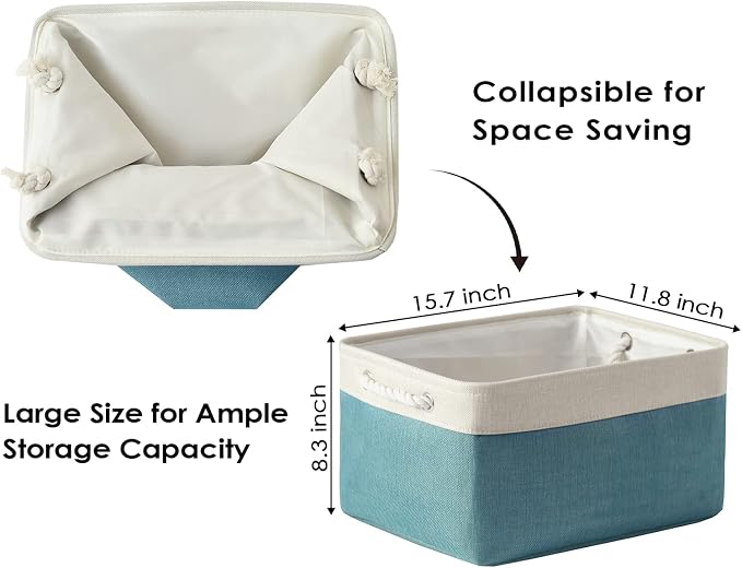 Storage Bins - Large 3 Pack 15.7x11.8x8.3 in Fabric Storage Baskets for Organizing Shelves | Large Basket Closet Organizer for Home Decor Shelf Baby Toy Laundry (White & Green) - Image 4