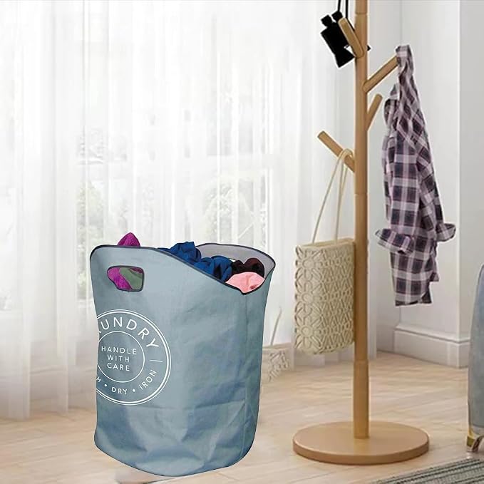 120L Laundry Basket with 3 Compartments Aluminium Handles Fabric Collapsible Foldable Laundry Bags Hamper Washing Storage Bin for Bedroom PE Coating Waterproof (Dark Grey, 120L) - Image 3