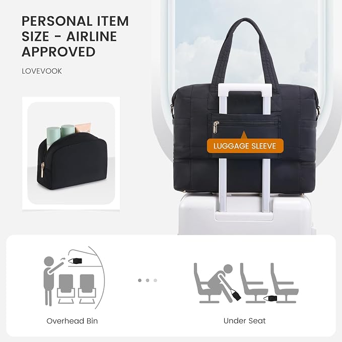 LOVEVOOK Travel Duffle Bag - Puffer Weekender Bags For Women with Shoe Compartment,50L Carry On Overnight Duffel Bags For Airplanes,Hospital Bag for Labor and Delivery,2Pcs - Image 3