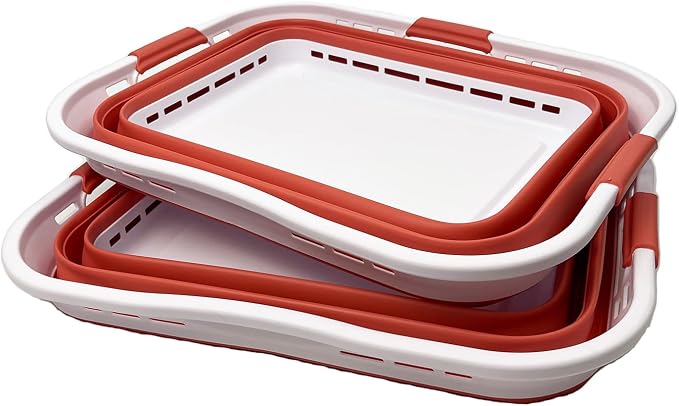SAMMART Set of 2 Collapsible Plastic Storage Basket - Foldable Pop Up Storage Container - Portable Laundry Organizer - Space Saving Hamper (White/Blush Red, 42L (Style A)) - Image 2