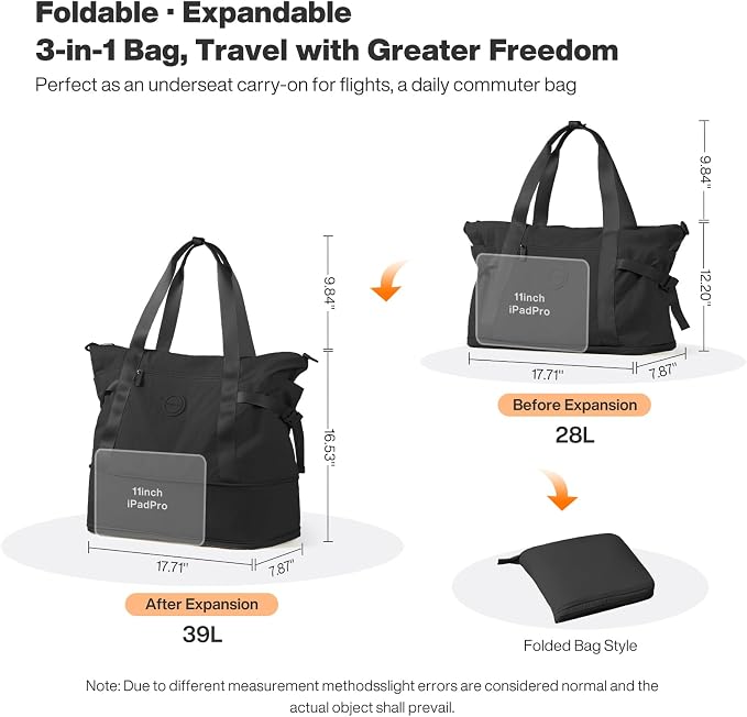 mixi Travel Tote Bag for Women Large Expandable Travel Bag Waterproof Lightweight Carry On Personal Item Handbag - Image 4