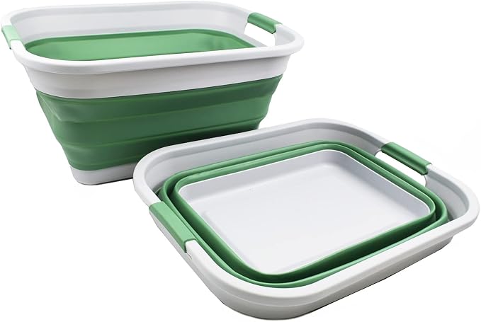 SAMMART 36L (9.5 gallon) Collapsible Plastic Laundry Basket - Foldable Pop Up Storage Container/Organizer - Portable Washing Tub - Space Saving Hamper/Basket (Grey/Dark Sea Green (Set of 2)) - Image 2