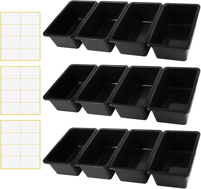 Outus 36 Pack Book Bins for Classroom Library Bulk Plastic Cubby Storage Bins Small Toy Organizer Containers with Self Adhesive Label for Kids Students Teachers School Office Home(Black) - Image 7