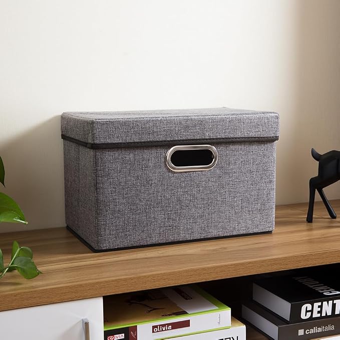 Foldable Storage Boxes with Lids [1-Pack] Linen Fabric Collapsible Storage Bins Organizer Containers Baskets Cube with Cover for Home Bedroom Closet Office Nursery (14.9x9.8x9.8) - Image 4
