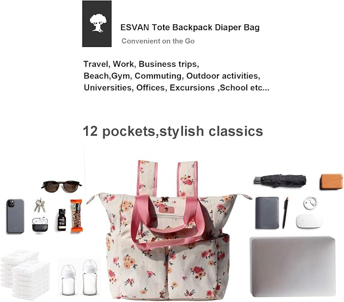 Diaper Tote Bag Totepack Backpack 2 in 1 for Women Multifunctional Large Capacity with Insulated Pockets Travel | Multifunctional - Image 4