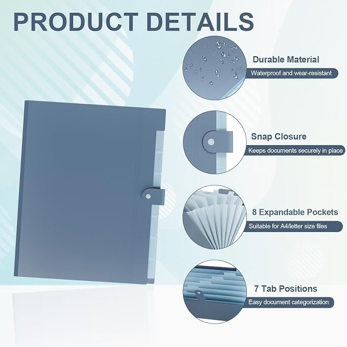 20Pack Accordion File Organizer Expanding File Folder with 8 Pockets, Bulk Letter Size Portable Paper Document Organizer for Office Home Business Supplies, Blue - Image 3