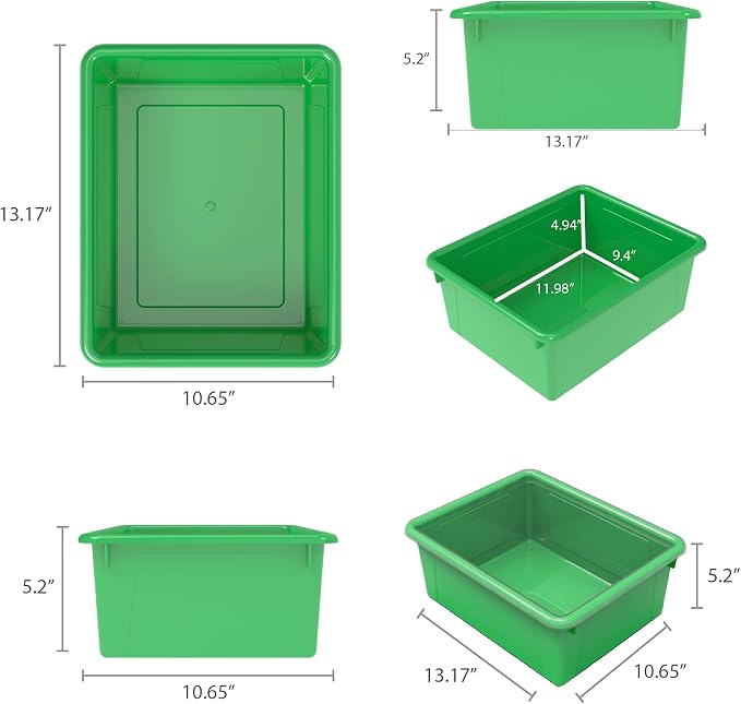 Storex Letter Size Deep Storage Tray – Organizer Bin for Classroom, Office and Home, Green, 10-Pack (62527A05C), 10 x 13 x 5 Inches - Image 6