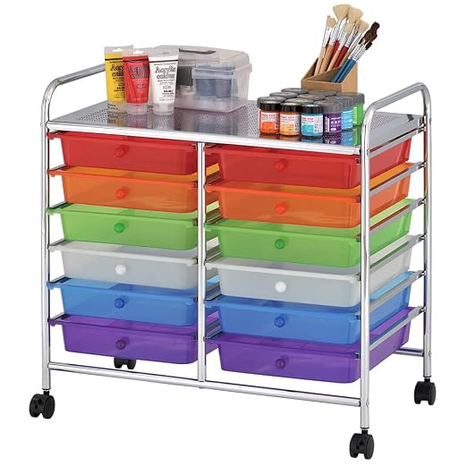ECR4Kids 12-Drawer Value Mobile Storage Utility Cart, Assorted | Durable plastic bins, steel frame, GREENGUARD Gold Certified, 50 lb capacity, rolling casters, craft supplies, office, home - Image 12