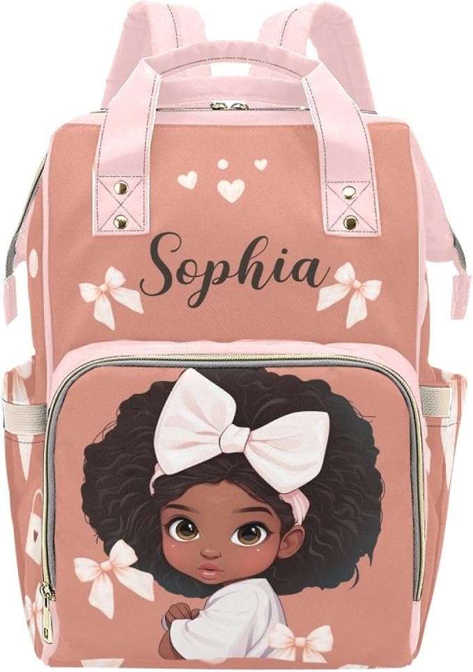 Personalized Africa Girl Diaper Bag Backpack with Custom Name – Waterproof Multi-Pocket Baby Nappy Bag for Moms and Dads – Large Capacity Travel Backpack & Shower Gift for Baby by Unknown