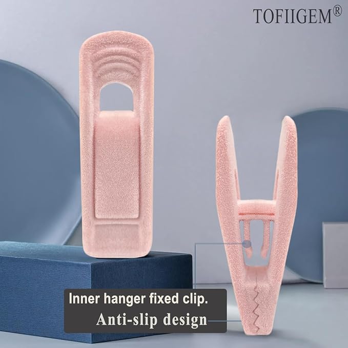 TOFIIGREM Light Pink Velvet Hangers Clips 20 PCS, Non-Slip Velvet Clip for Pant Skirt Velvet Hangers, Strong Flocking Hangers Clips - Image 5