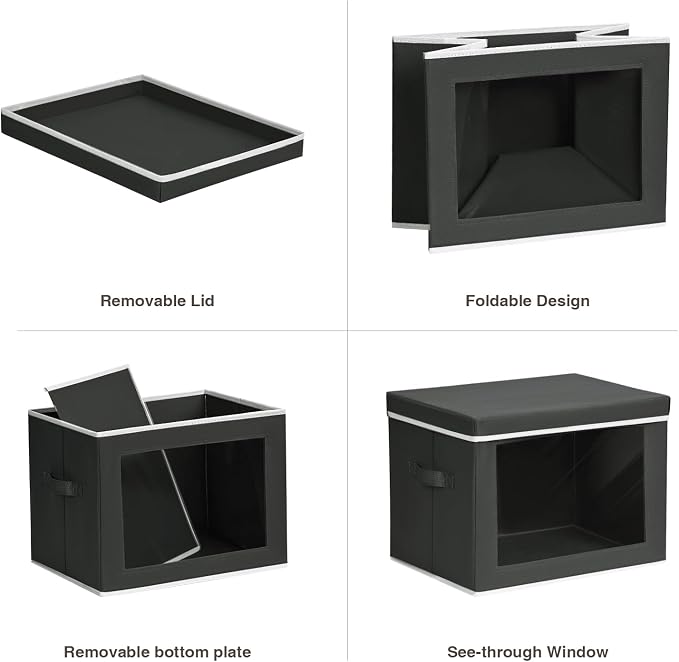 Cube Storage Bins with Lids, Clear Window Storage Baskets for Organizing, Fabric Organizer Bins with Handle, Cloth Storage Bins for Shelves, Closet, Clothes, Towels, 4 Packs, Black - Image 7