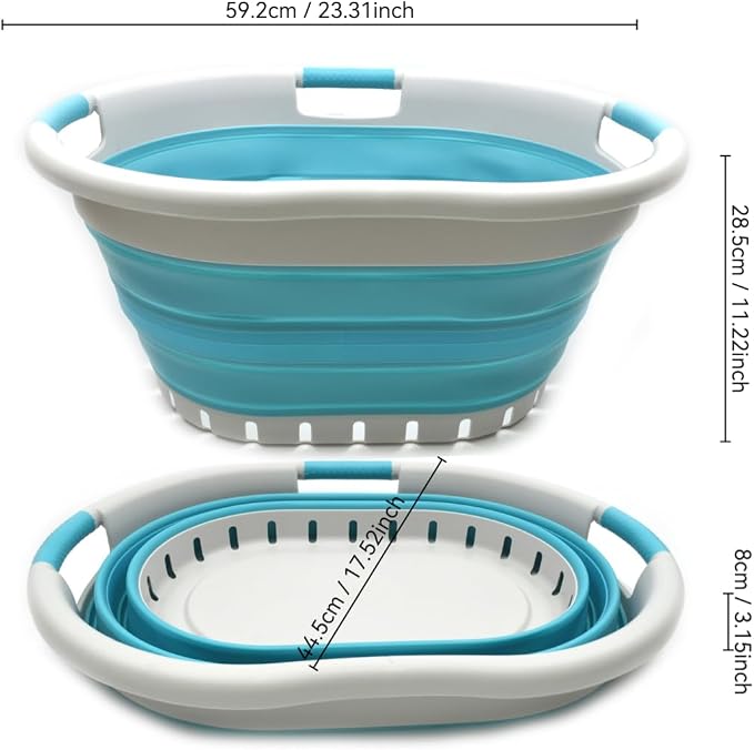 SAMMART 36L Set of 2 Collapsible 3 Handled Plastic Laundry Basket-Foldable Pop Up Storage Container-Portable Washing Tub-Space Saving Basket (2, Grey/Bright Blue) - Image 8