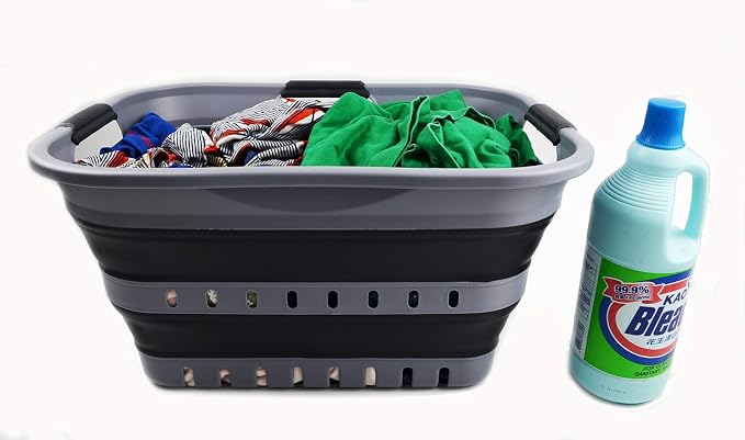 SAMMART Set of 2-30L (8 gallon) Collapsible Plastic Laundry Basket - Foldable Pop Up Storage Container/Organizer - Space Saving Hamper/Basket (2, Grey/Black) - Image 8