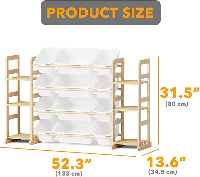 SpaceAid Toy Storage Organizer with 6 Shelves and 12 Bins, Bookshelf/Bookcase, Kids Bin Shelf, Toys Box for Playroom Organization for Bedroom & Room Decor, White, 52.3" W - Image 2