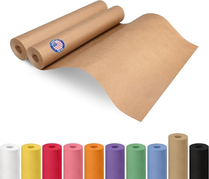 18" x 1200" (100 ft) Brown Kraft Paper Roll, Pack of 2 - USA-Made Quality Craft Paper for Gift Wrapping, Kids' Arts & Crafts, School Projects - 100% Recycled, 50 lb Natural Material by IDL Packaging by IDLPackaging
