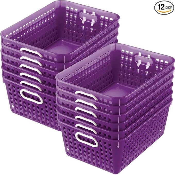 Really Good Stuff Large Plastic Book Baskets, 13.25" by 10" by 5.5"-12-Pack | Purple, Classroom Library Organizer, Storage, Multi-Purpose Organizer Basket by ReallyGoodStuff