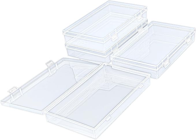 4 Pack Rectangular Clear Plastic Storage Containers | 7.87 x 4.72 x 1.38 inch, Hinged Lid, For Beads and Small Craft Items by Thintinick