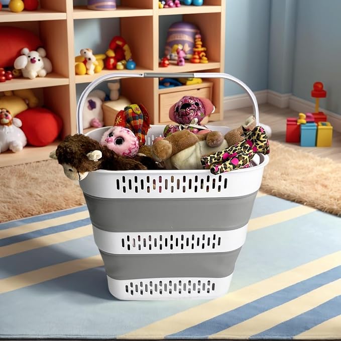 SAMMART 40L (10.5 Gallon) Collapsible Plastic Laundry Basket with Handles - Foldable Pop Up Storage Container/Organizer - Portable Laundry Hamper - Space Saving (2, White/Grey) - Image 7
