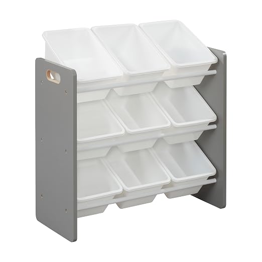 ECR4Kids 3-Tier Organizer with 9 Removable Plastic Bins, 3x3, Toy Storage, Grey/White | Durable plastic bins, MDF panels, steel frame, GREENGUARD Gold Certified, 27 lb capacity, anti-tip kit, playroom/classroom by ECR4Kids