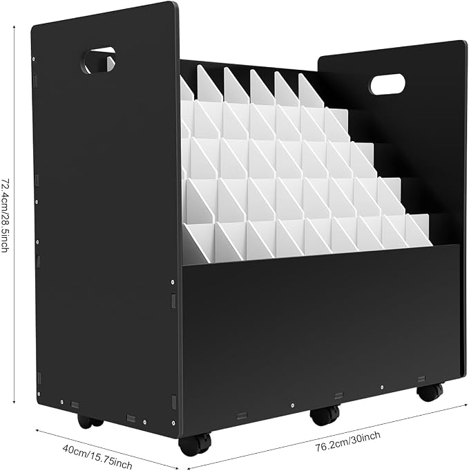 Blue Print Storage Organizer with Wheels, 50 Slots Mobile Blueprint Storage Rack Cart, Construction Plan Holder Roll Files Cart Map Poster Storage Cabinet for Office Home School, Black - Image 2
