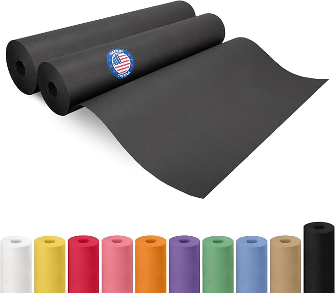 Black Paper Rolls 18" x 2160" (180 feet), Pack of 2 - USA-Made Black Kraft Paper 50lb Thickness - Ideal for Wrapping, Packing, Shipping, Arts & Crafts - 100% Recycled Natural Material by IDL Packaging by IDLPackaging