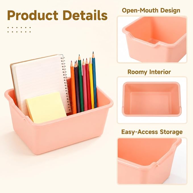 OMISTAR 20 Pack Book Bins for Classroom, 11.6 x 7.5 x 5.1 Plastic Cubby Book Bins Library Stackable Cubby Desk Organizer Containers Organizer Basket Bin for School Office Home Nursery Playroom - Image 3