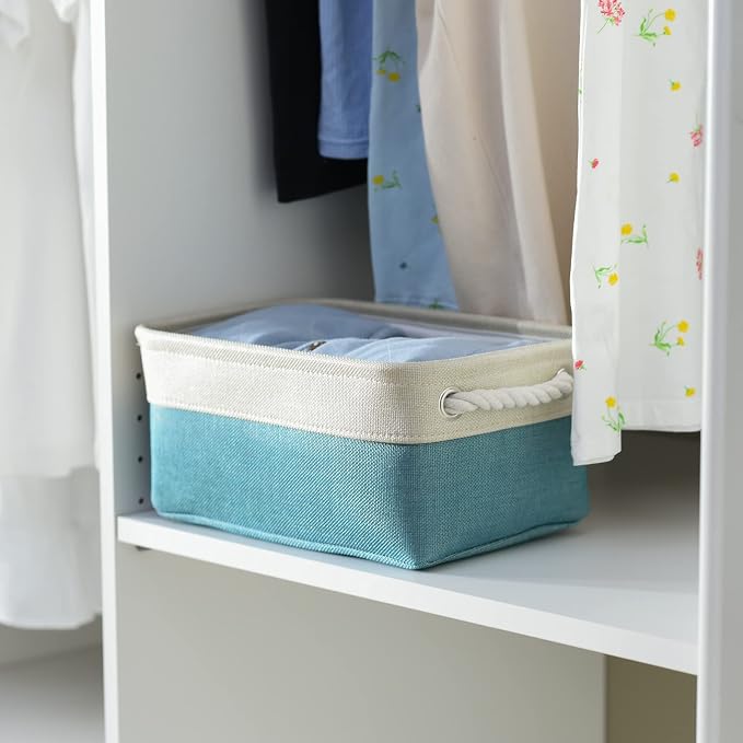 Fabric Storage Bin with Handles,Storage Basket for Home Storage and Organization, Shelf Basket with Cover for Living Room Bedroom Decor Closet（White & Green,Small ,11.8L×7.9W×5.2H - Image 4