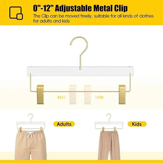 Gold Acrylic Pants Hangers 10 Pack with Adjustable Clips | Non-Slip & Heavy Duty Hangers for Pants, Skirts, Jeans, Trousers, Scarves, Adults & Kids, Clothing Closet Storage - Image 5