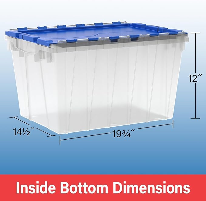 Akro-Mils KeepBox 12 Gallon Storage Container, Nesting and Stackable Plastic Storage Box with Lid Attached, Clear Tote for Garages, Closets, and Moving, 21-1/2" x 15" x 12-1/2", Clear/Blue - Image 6
