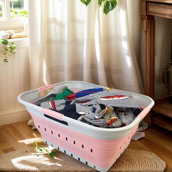 SAMMART 42L (11 gallon) Collapsible Plastic Laundry Basket - Foldable Pop Up Storage Container/Organizer - Portable Basket - Space Saving Hamper/Basket (2, Little Boy Blue+Quartz Pink) - Image 8