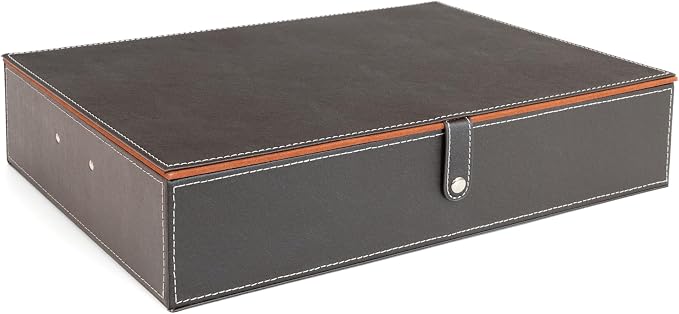 OSCO Brown Faux Leather Box File | Document Storage | Paperwork Archive | Lock Spring | Secured with Fastening Stud | H37.5 x W8 x D26.5 cm | - Image 4