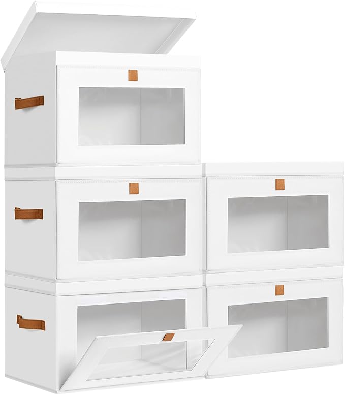 DIMJ Storage Bins with Lids - 5 Pack Large Fabric Closet Organizer with Window & Handles, Collapsible Decorative Storage Boxes for Shelves Under Bed, Books Clothes Blankets Sweaters Organization by DiMJ