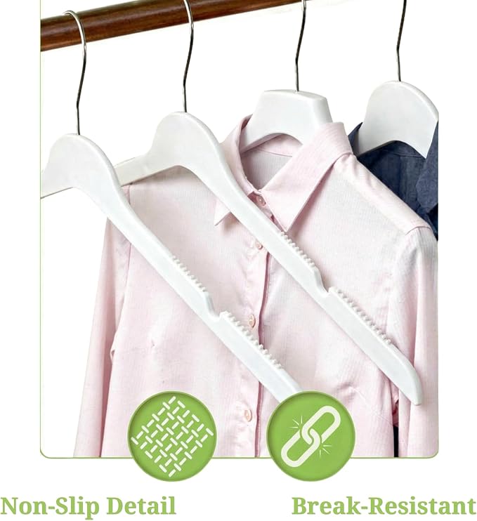 All Hung Up Hangers Slim Plastic Clothes Hangers, Space-Saving Design with Non-Slip Grip, Durable for Everyday Use, White, 36 pcs - Image 6