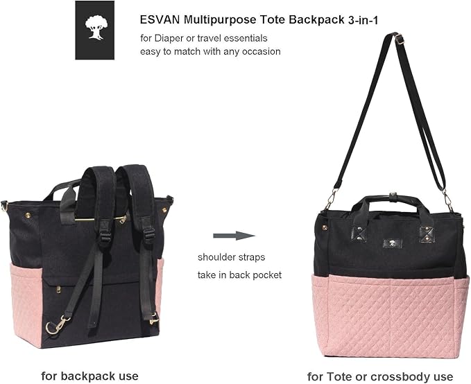 Diaper Tote Bag Totepack Backpack Crossbody Bag 3 in 1 for Women Laptop Backpack Multifunctional with Insulated Pockets - Image 4
