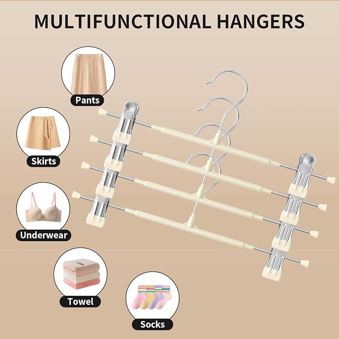 Pants Skirt Hangers with Clips, 20 Pack, Ivory, 12 Inch | Non-Slip,Adjustable metal wide clips,Space-Saving,Heavy duty, for pants/skirt/dress/trousers/jeans/shorts/leggings,Women - Image 5