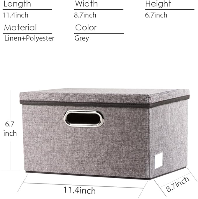 Storage Bins with Lids [3-Pack] Linen Fabric Foldable Storage Boxes Organizer Containers Baskets Cube with Cover for Home Bedroom Closet Office Nursery Grey（11.4X8.6X6.7 - Image 3