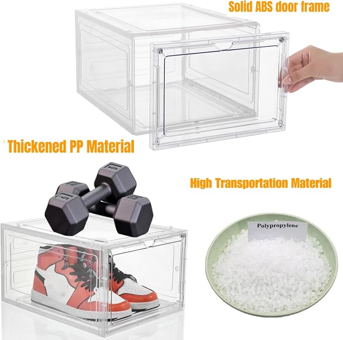 Attelite Shoe Storage Boxes X-Large Stackable Clear Shoe Organizer,9 Pack | Easy Assembly,Clear Display Box for Sneakers,Thicken & Sturdy Plastic,Magnetic Door,Drop Front Shoe Box - Image 5