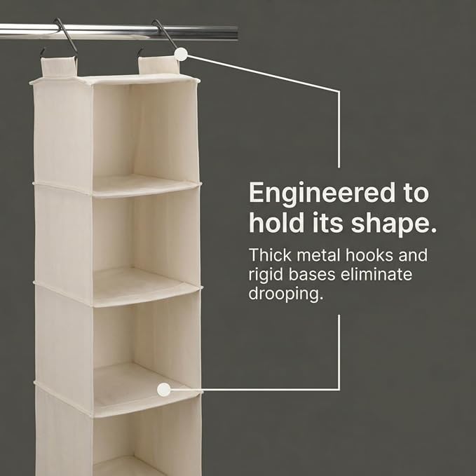 Household Essentials Cedarline 6‑Shelf Hanging Closet Organizer in Heavy‑Duty Cotton Canvas, Cream - Image 8