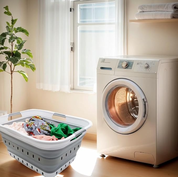 SAMMART 42L (11 gallon) Collapsible Plastic Laundry Basket - Foldable Pop Up Storage Container/Organizer - Portable Basket - Space Saving Hamper/Basket (2, White/Grey) - Image 2