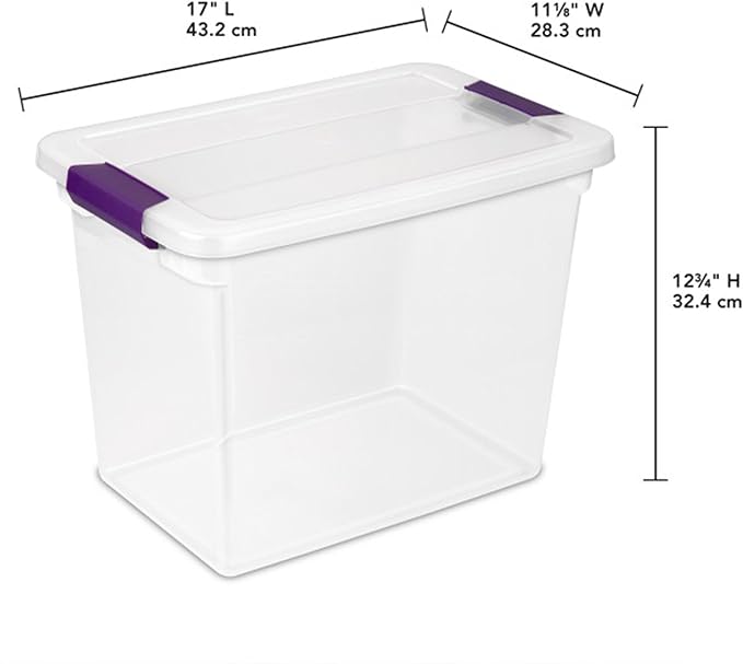 Sterilite 27 Quart ClearView Latch Box, Stackable Storage Bin with Latching Lid, Organize Clothes, Shoes in Closet, Clear Base and Lid, 18-Pack | Clear Plastic Organizers with Color Accent Latches for Closet, Bedroom, Shelving Units, Dorm Room and Home... - Image 2
