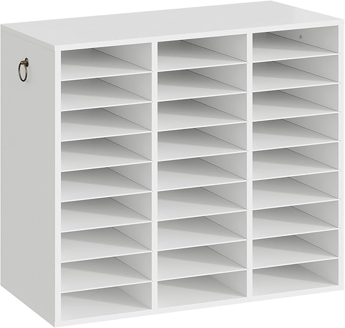 HOOBRO Literature Organizer, 27 Compartments Wooden Mail Organizer, Countertop Literature Sorter with Adjustable Shelves for Home, Office, School, Student Mailbox for Classroom, White WT27WF01 by HOOBRO