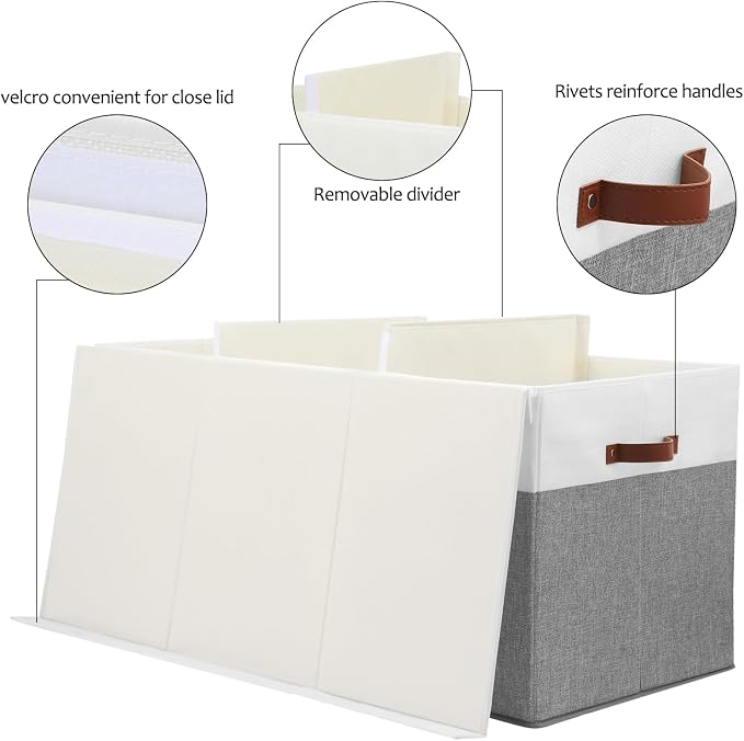 Extra Large Toy Storage Box with Lid,Toy Chest Bin Basket with Dividers | Sturdy Toy Organizer Bin for Kids, Boys, Girls, Nursery, Closet, Bedroom, Playroom 35.5"x17" x17"(Grey and White) - Image 5