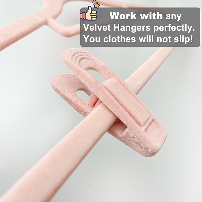 TOFIIGREM Light Pink Velvet Hangers Clips 40 PCS, Non-Slip Finger Clip for Pants Suit Skirt Velvet Hanger, Strong Flocking Hangers Clips - Image 3