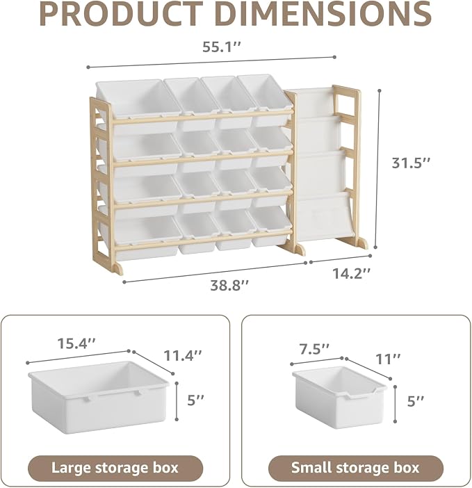 NUTIKAS Toy Storage Organizer with Bookshelf - Wooden 12 Bins Kids Toy Organizer Rack, Solid Pine Wood, Toys Box for Toddler, Playroom, Living Room, Bedroom, Nursery - Image 2